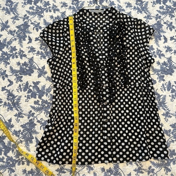 NY Collection Polka Dot Cap Sleeve V-Neck Button Down Tank w/ Ruffles Size M - Picture 8 of 10